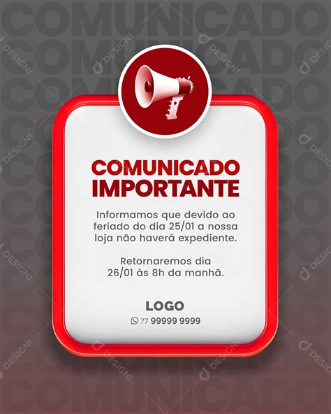 Social Media Story Comunicado Importante Não Haverá Expediente PSD