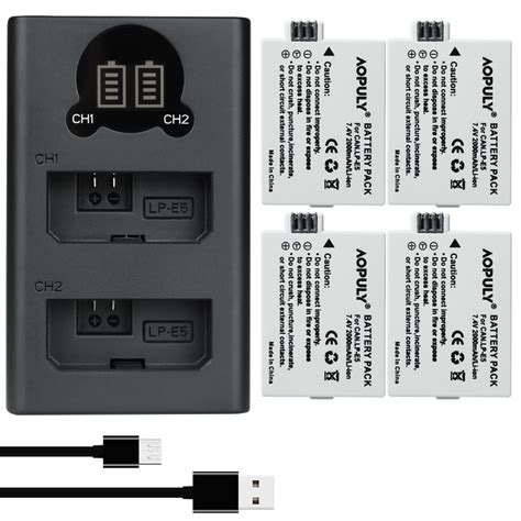 Aopuly Lp E5 Lp E5 Lpe5 Batteries Lcd Usb Dual Charger For Canon Eos