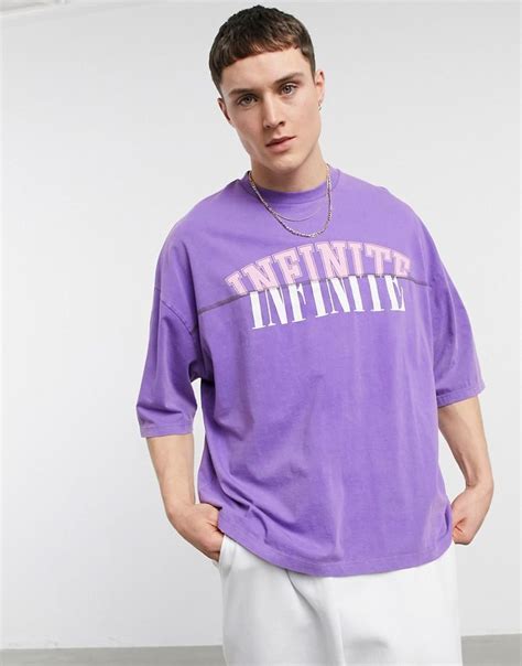 T Shirt By Asos Design Crew Neck Drop Shoulders Spliced Slogan Print