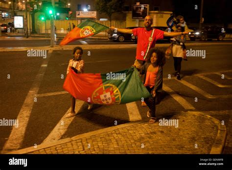 Portuguese Football Fans In Lisbon Celebrate Their Countrys Victory