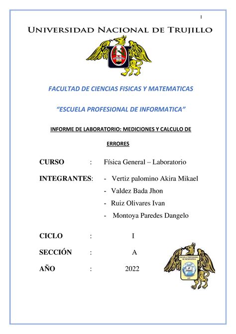 Informe De Laboratorio Mediciones Y Calculo De Errores F Sica Iii