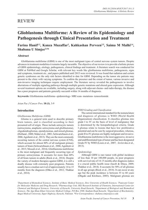 Pdf Glioblastoma Multiforme A Review Of Its Epidemiology And Pathogenesis Through Clinical