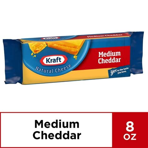 Kraft Medium Cheddar Cheese Block 8 Oz Wrapper