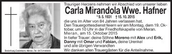 Traueranzeigen Von Carla Hafner Trauer Bz