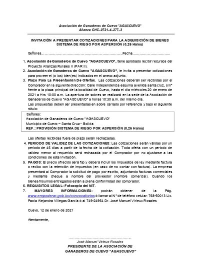 Invitaci N A Presentar Cotizaciones Para La Adquisici N De Bienes