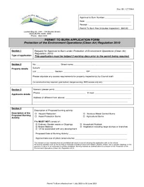 Fillable Online Permit To Burn Application Form Protection Of The