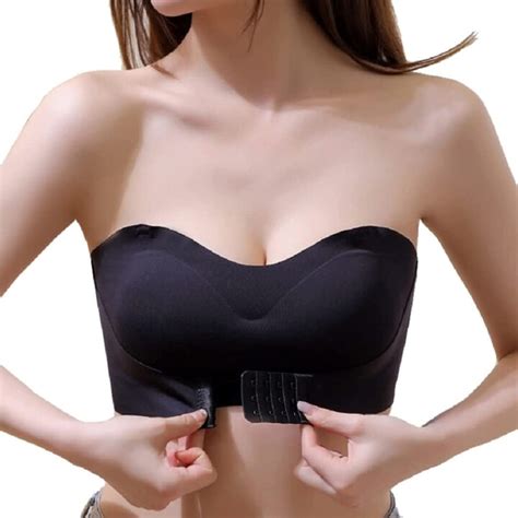 WWricotta Women Lingerie Strapless Front Buckle Lift Bra Wire Slip Push Up Bandeau Bra Tape For