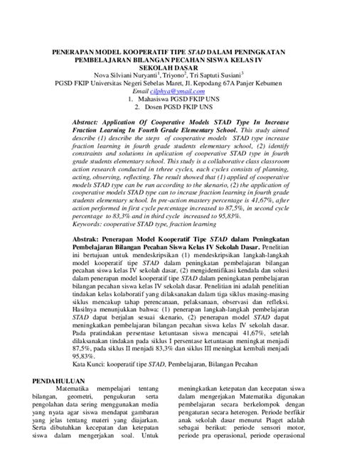 Pdf Penerapan Model Kooperatif Tipe Stad Dalam Peningkatan