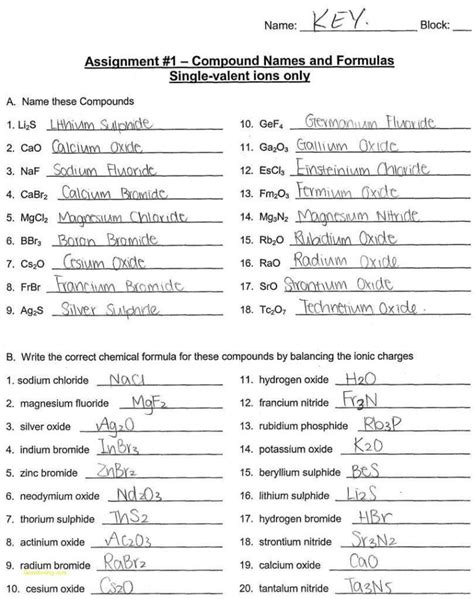 Nomenclature Practice Worksheet With Answers