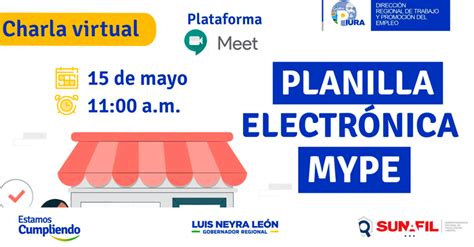 Charla online gratis Planilla Electrónica MYPE de la DRTPE Piura