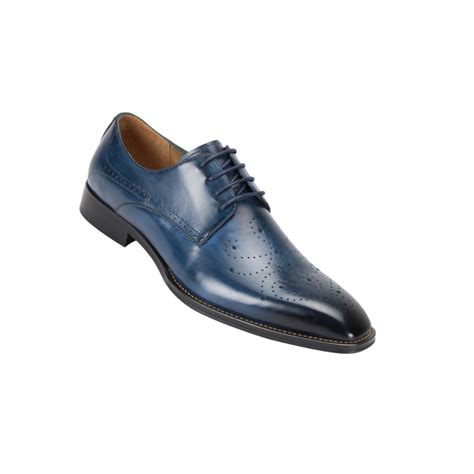 Giovanni Blue Lace Up Mens Leather Dress Shoe Perforated Pattern Da Design Menswear