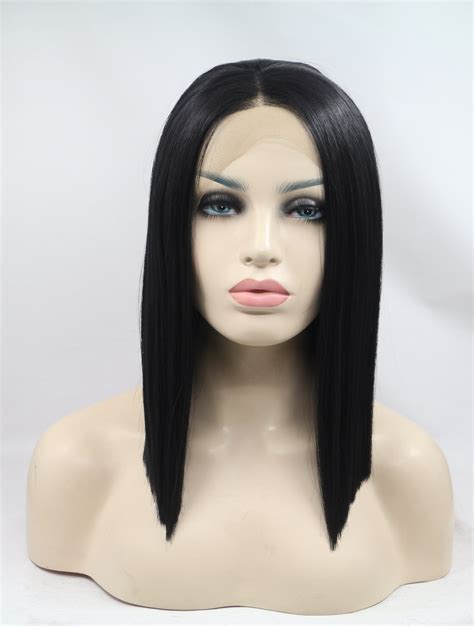 Lace Front Colorful Wigs Shoulder Length Black Without Bangs 11 Lace