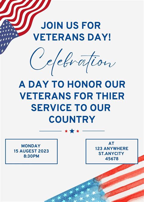 Veterans Day Invitation Template Celebrate Veterans Day Poster Size