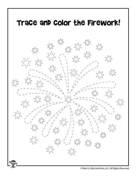 Fireworks July 4th Tracing Worksheet | Woo! Jr. Kids Activities