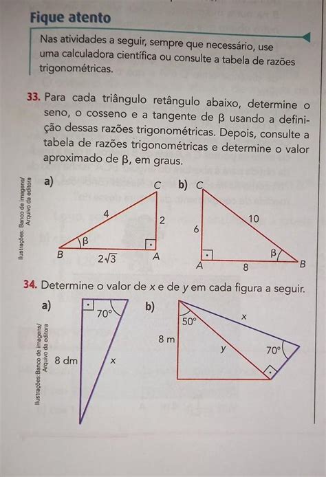 33 Para Cada Triângulo Retângulo Abaixo Determine O Seno O Cosseno E