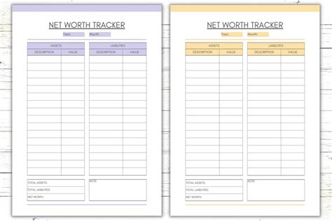 Printable Net Worth Tracker, Net Worth Planner, Net Worth Sheet ...