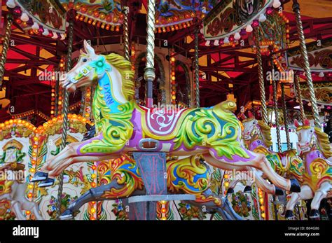 Brightly Painted Fairground Carousel Horse Stock Photo Alamy