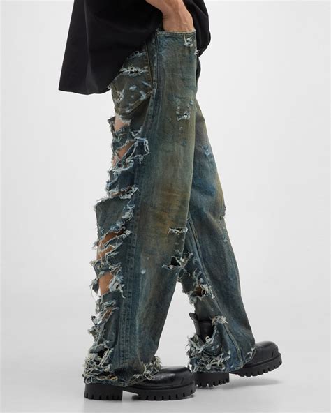 Balenciaga Men S Super Destroyed Baggy Pants Neiman Marcus