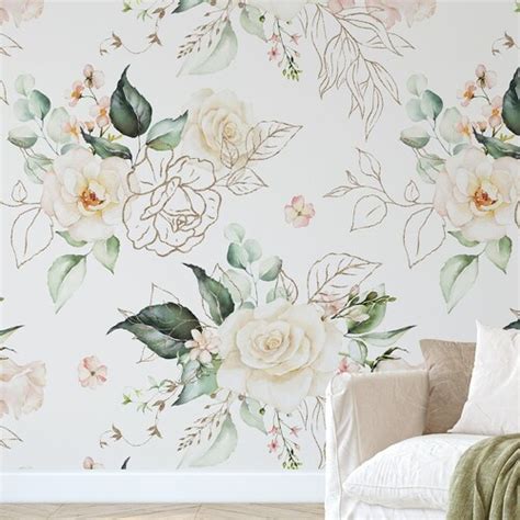 Floral Peel And Stick Wallpaper Removable Botanical Wall Etsy