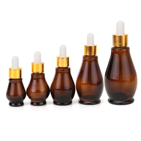 5pcs Gourd Shaped Amber Glass Dropper Bottle With Eye Pipette 10 20 30