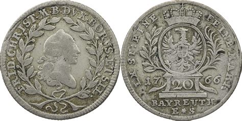 Brandenburg Bayreuth 20 Kreuzer 1766 ES Friedrich Christian 1763 1769