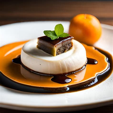 Un Plato De Comida Con Un Trozo De Mousse Y Una Peque A Naranja Al Lado