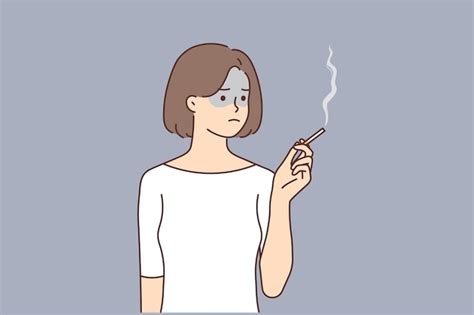 Mujer Joven Fumando Cigarrillo Vector Premium