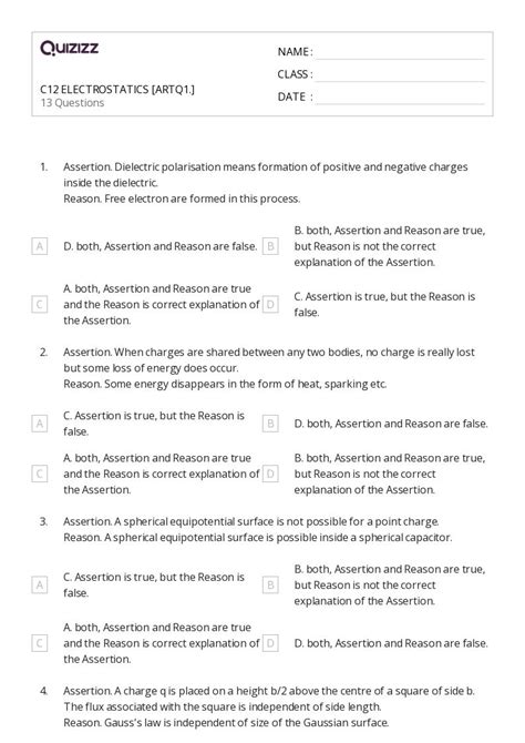 Electric Charge Field And Potential Worksheets On Quizizz Free