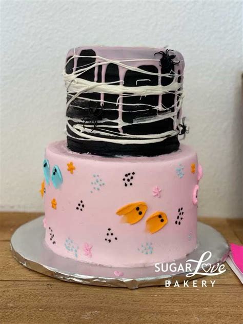 Pink Tiered Halloween Cake Sugar Love Bakery