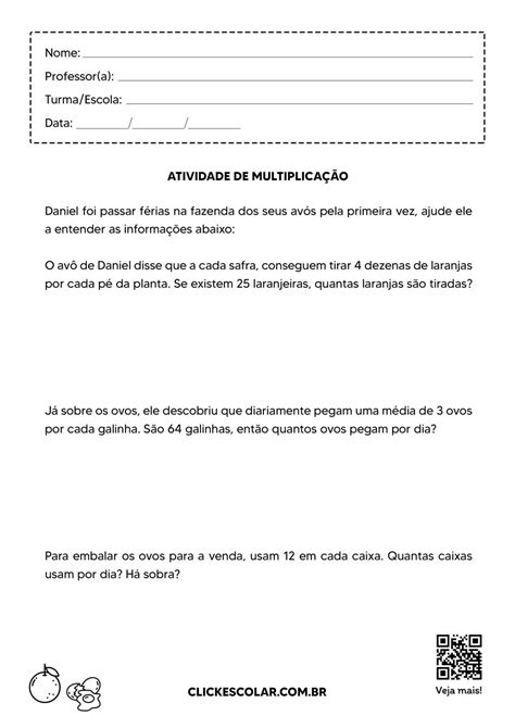 Divertidas Atividades De Multiplicação 4 Ano