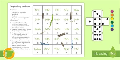 Juego De Mesa Serpientes Y Escaleras Sumas Hasta 20