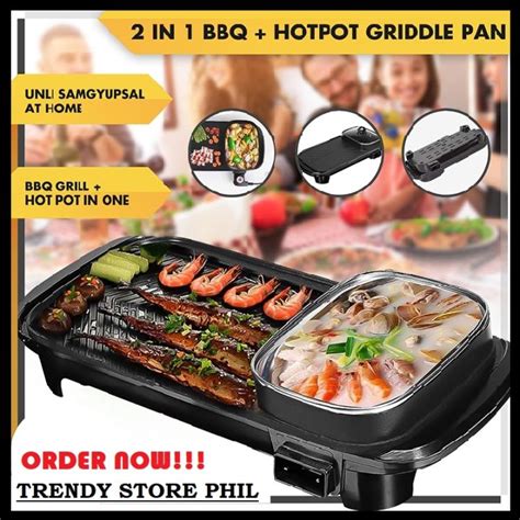 Original 2in1 Bbq Hotpot Griddle Pan Electric Samgyupsal Grill And Hot Pot Best For Grill