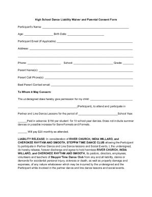 Fillable Online High School Dance Liability Waiver And Parental Consent