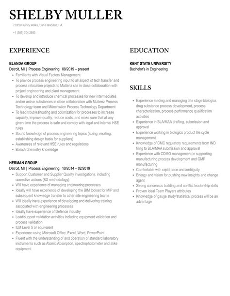 Process Engineering Resume Samples Velvet Jobs