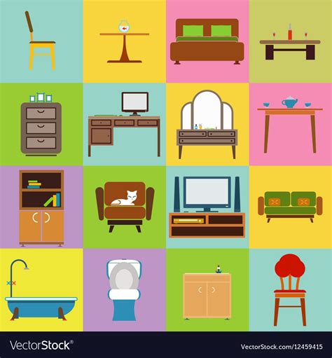 Furniture Icons Set Flat Design Royalty Free Vector Image