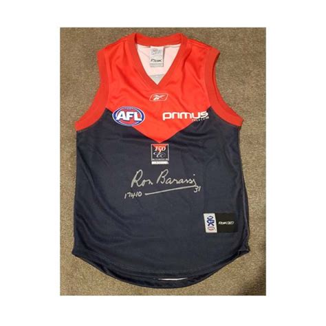 MELBOURNE DEMONS 150 JUMPER HAND SIGNED BY RON BARASSI - RARE JUMPER ...