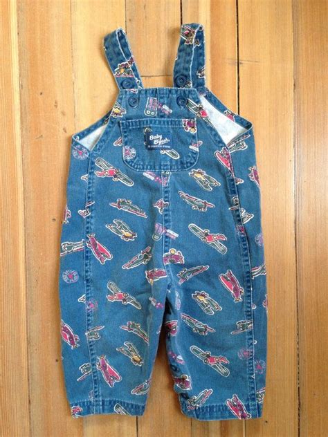 Vintage S Osh Kosh Baby B Gosh Denim Overalls Airplane Print Size