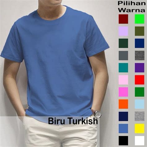 Jual Kaos Polos Pria Mirip Gildan Katun Combed S Biru Turkish