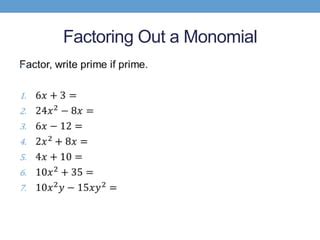 Factoring The Greatest Common Monomial Factor Ppt Worksheets Library