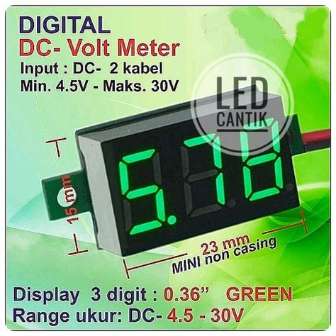 Jual Voltmeter DC 4 5V 30Volt 0 36 Inch Hijau 2 Kabel Tanpa Frame Di