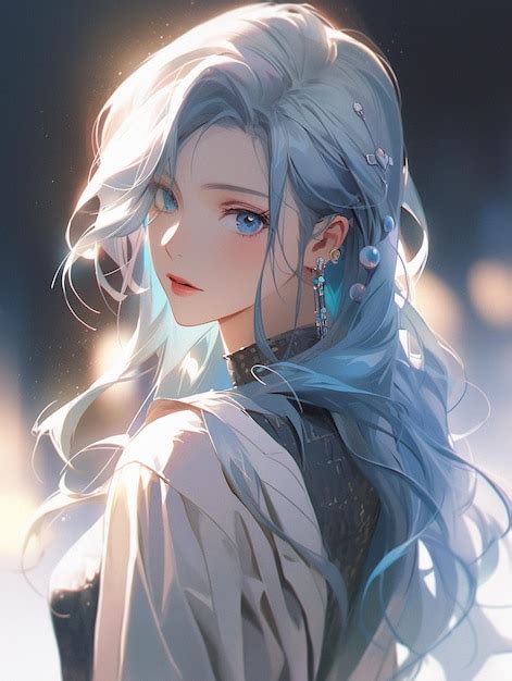 Premium Ai Image Anime Girl With Blue Hair And Earrings Looking To