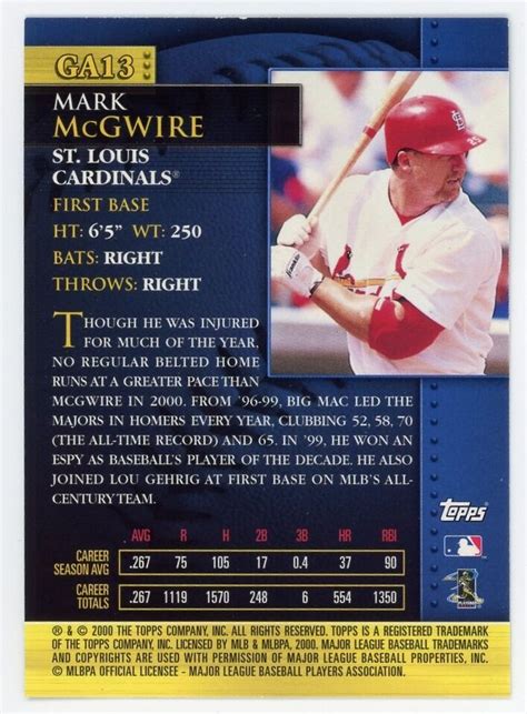 2000 Topps Golden Anniversary Mark McGwire GA13 EBay