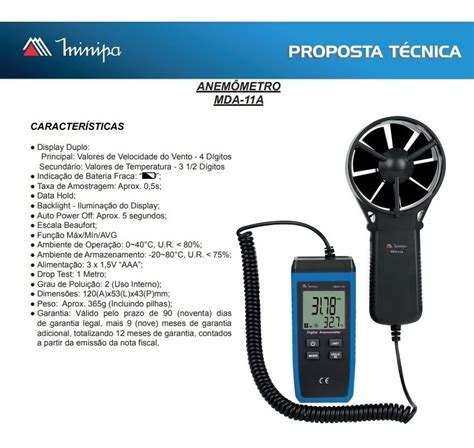 Termo Anemometro Digital Minipa Mda A