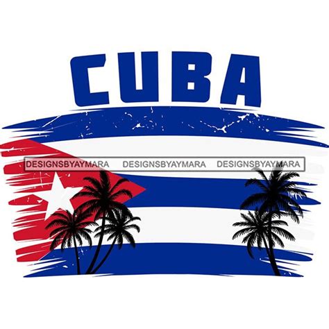 Cuba Flag Colors Palm Trees Country Blue White Red Cuban Image Travel