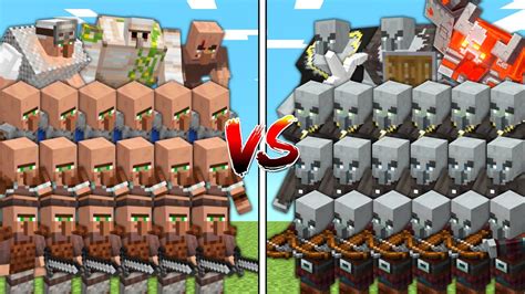 VILLAGER ARMY Vs PILLAGER ARMY In Mob Battle YouTube