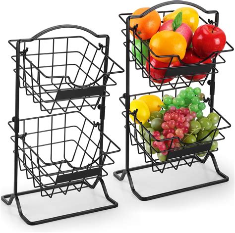 Uiifan 2 Sets 2 Tier Metal Mini Countertop Fruit Storage