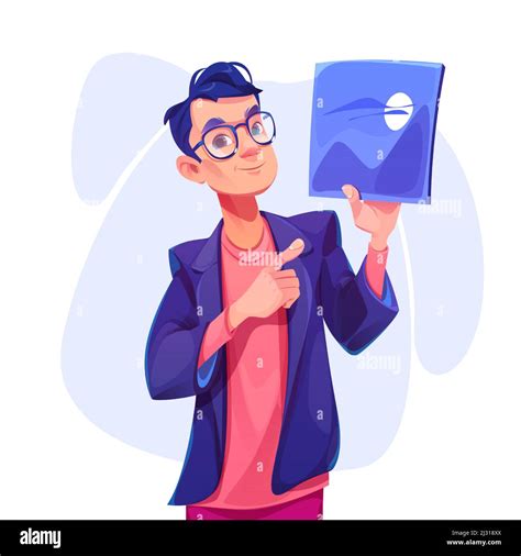 Illustrator or designer male character holding digital tablet in hand ...