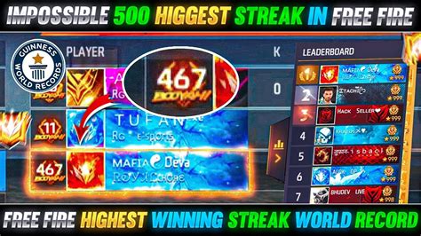 IMPOSSIBLE 500 WINNING STREAK IN FREE FIRE FREE FIRE HIGHEST