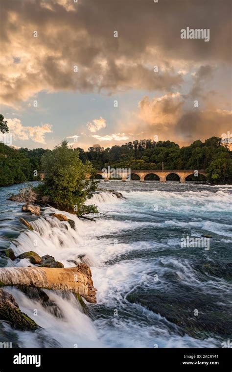 Landscape At The Rhine Falls With Railway Viaduct Neuhausen Am