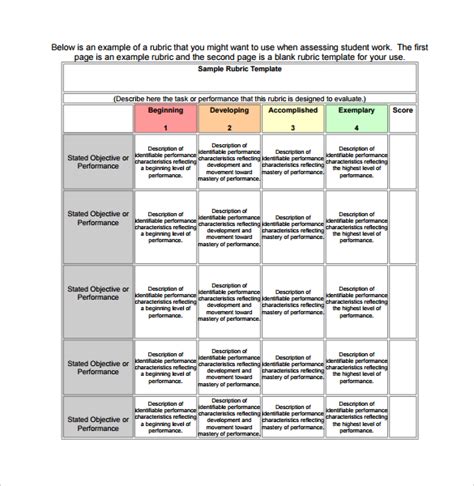 Rubric Template Word